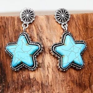Turquoise Toned Star Dangle Boho Western Earrings Bohemian Women’s Jewelry NWT